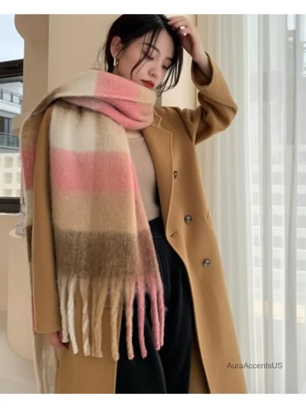 Winter Women Warm Thick Long Scarf Shawl Wrap Plaid Blanket Scarf 95in
